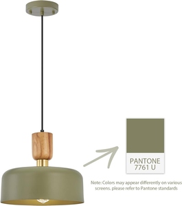 Lámpara Colgante Nórdica Moderna, Lámpara de Techo de Madera, Lámpara Colgante de Metal Verde - Product Image 2