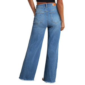Pantalon en jean taille haute pour femme, coupe slim, jambes larges, design personnalisé, effet délavé, grande taille, qualité supérieure - Product Image 2