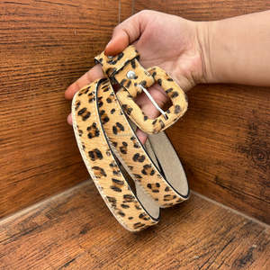 เข็มขัดหนังแท้พิมพ์ลายเสือดาวสำหรับผู้หญิง, เข็มขัดหนังวัวสไตล์โบฮีเมียนสไตล์วินเทจ - Product Image 3
