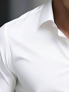 Men's White Long Sleeve Dress Shirt 100% Cotton Poplin Anti-Wrinkle Formal Turn-Down Collar Heat-Transfer Logo Printing BD - Product Image 2