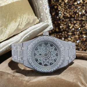 Reloj Automático para Hombre, Esqueleto, Completamente Engastado con Diamantes VVS, 25 mm, Acero Inoxidable, Oro Amarillo, Diamante Moissanita, Estilo Hip Hop y de Negocios - Product Image 1