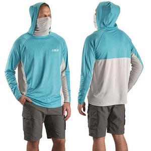 Breathable Men's UPF 50 Color Blocking <b>Long</b> <b>Sleeve</b> Fishing Hoodie Anti-UV Breathable Pullover Shirt with Front Logo - Product Image 1