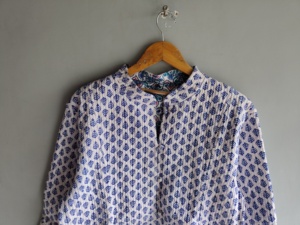 Women's Cotton <b>Mandarin</b> <b>Collar</b> <b>Jacket</b> Three Quarter Lantern Sleeve Printed Geometric Pattern Summer Breathable Prairie gift - Product Image 4