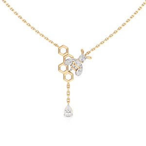 Luxury 18K <b>Solid</b> <b>Gold</b> Diamond <b>Pendant</b> Necklace With Hexagon Design And Pear Cut Drop For Women's Everyday Wear - Product Image 1