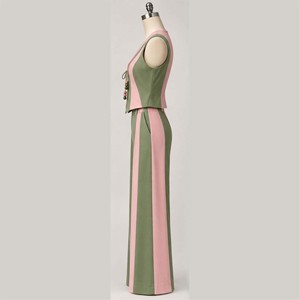 Women High Quality New Color Blocking Sleeveless V-Neck Jumpsuit With Drawstring Closure Full Length Pants Casual Spring Wear - Product Image 4