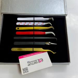 Ensemble de pinces à cils anti-magnétiques en acier inoxydable personnalisées, 90/45/Courbe/Isolation, pointe lisse 10 mm, poignées colorées - Product Image 5