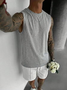Débardeurs décontractés en tricot pour hommes, grandes tailles, pour l'entraînement, couleur unie, en coton et élasthanne, séchage rapide, respirants, pour la plage et le sport, vente en gros - Product Image 4