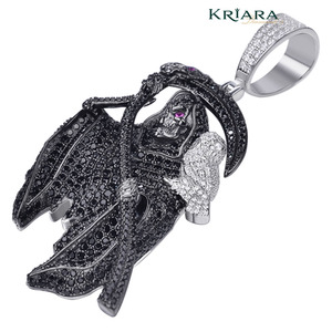 Pendentif Grim Reaper en diamant de laboratoire, argent 925 plaqué or 18 carats, taille ronde, unisexe, style hip-hop - Product Image 5