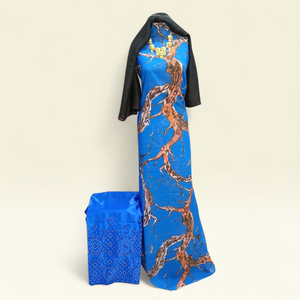 Ensemble Garbasaar bleu marine allemand suisse avec imprimé floral multicolore, châle violet et dentelle marine - Product Image 5
