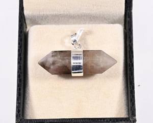 Pendentif crayon en argent sterling 925 avec quartz fumé et chaîne |   Collier en cristal de quartz fumé naturel |   Bijoux en pierres précieuses en gros - Product Image 2