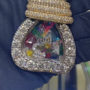 Bijoux Vidhi Bijoux Hip Hop Pendentif sac glacé pour homme Pendentif en argent sterling 925 VVS Moissanite Diamant LGD pour femme homme - Product Image 4