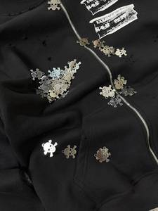 เสื้อฮู้ดซิปพิมพ์ลายสกรีนทรงโอเวอร์ไซส์ ผ้าคอตตอนฟลีซหนาพิเศษ 420GSM สำหรับชุดสตรีทแวร์แนวอูร์เบิร์น - Product Image 6