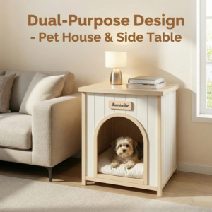 Maison pour animaux de compagnie en bois de cèdre massif moderne, couleur blanc crème et jaune clair, pour petits chiens et chats, meubles de salon - Product Image 3