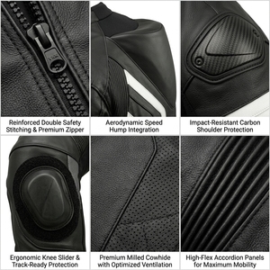 Custom Motorcycle Racing Suit OEM Cowhide Leather Perforated Track Day Apparel Carbon Protection <b>Knee</b> Sliders - Product Image 6