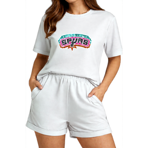 Hot Sale San Antonio Spurs Women's Black 2 Piece Short Set Handwork High Quality Women's Casual Wear <b>Sequin</b> Cotton Spring/Summer - Product Image 2