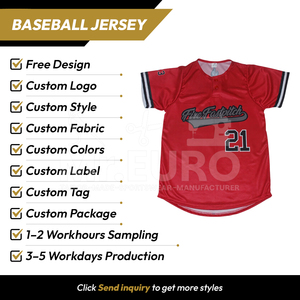 Maillot de softball personnalisé à sublimation, col en V, 2 boutons, antibactérien, manches courtes, uniforme d'équipe rouge, unisexe, vente en gros, 100% polyester - Product Image 2