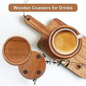 Handmade Eco-Friendly Acacia Wood <b>Round</b> <b>Coaster</b> Set with Metal Holder for Modern Coffee Table and Home Kitchen Decor - Product Image 3