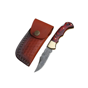 Cuchillo de Bolsillo Burraq Hecho a Mano con Acero de Damasco, Hoja de Punta Caída de 7 Pulgadas de Largo Total, Funda de Cuero para Regalos y Uso en Exteriores - Product Image 2