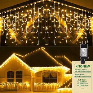 Luci Natalizie da Esterno a Cascata con 400 LED, 10 Metri, 8 Modalità, Filo Trasparente, 75 Gocce, Illuminazione Decorativa a LED - Product Image 1