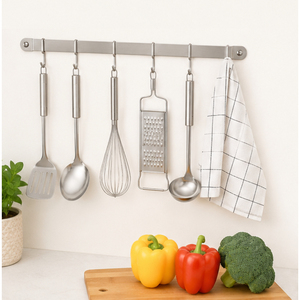 Fine Quality Stainless Steel Kitchen Wall <b>Rail</b> Rack with S-<b>Hooks</b> Rust-Proof Space-Saving Organizer for Pots Pans and Utensils - Product Image 6