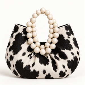 Sac en cuir à imprimé vache avec fermeture à boucle, motif noir et blanc, sac à main à bandoulière - Product Image 2