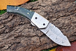 Cuchillo Plegable de Acero Damasco Nordic Forge con Mango de Resina, Funda para Transporte Vertical, Cuchillo de Bolsillo EDC para Caza y Camping, OEM/ODM - Product Image 5