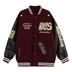 เสื้อแจ็คเก็ตวาร์ซิตี้ผู้ชายสไตล์วินเทจ เสื้อเบสบอลแบบ Letterman ติดกระดุม สตรีทแวร์ลายตัวอักษร สีสันตัดกัน สไตล์ลำลองแบบวิทยาลัย - Product Image 1