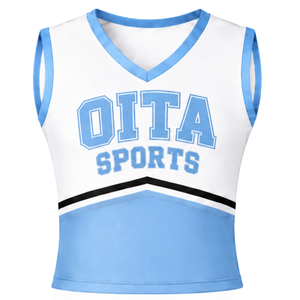 Ensemble d'uniforme de cheerleading bleu clair, haut sans manches à col en V, jupe plissée, pour équipe sportive, performance de danse, entraînement et compétition - Product Image 3