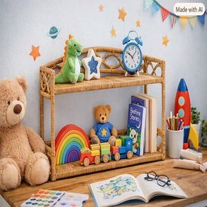 Estante de Almacenamiento de Bambú de 2 Niveles, Estilo Costero, Rectangular, Tipo Vertical, para Organización de la Sala de Estar, con Marco de Hierro Resistente - Product Image 4