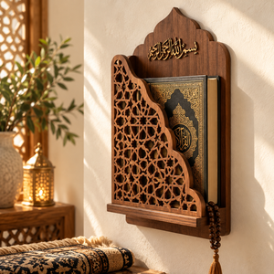 Soporte de pared para el Corán hecho a mano en madera con tallado floral islámico ornamentado, venta al por mayor, OEM, ODM - Product Image 6