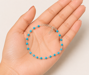 Natural Turquoise <b>Beaded</b> <b>Bracelet</b> 925 Sterling Silver Minimalist Gemstone Jewelry, Handmade Blue Stone <b>Bracelet</b> for Women. - Product Image 1