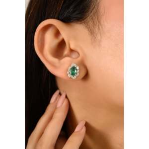 14K White Gold 1.17ct Oval Emerald Cut Diamond Cluster <b>Earrings</b> - Product Image 2