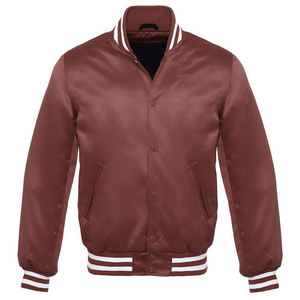 Mens Classic Satin <b>Varsity</b> Bomber <b>Jacket</b> <b>Purple</b> Maroon Collection Striped Ribbed Trim Snap Button Sporty Letterman Baseball Coat - Product Image 3
