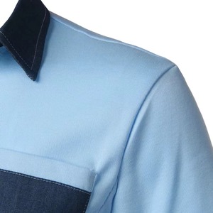 <b>Men's</b> Light Blue Short Sleeve <b>Polo</b> <b>Shirt</b> With <b>Pocket</b> Color Blocked Casual Woven Oxford Fabric Regular Fit - Product Image 4