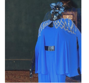 Ensemble Cape en Georgette Bleu Indigo Maternité Asymétrique Élégant avec Détails aux Épaules, Coupe Dana, Travail Manuel, Tenue Indo-Occidentale de Créateur - Product Image 1
