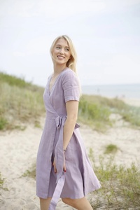 Nuevo Vestido de Cóctel Midi Romántico y Elegante para Invitadas de Boda, Color Lila, Cuello en V, de Algodón Ecológico, Corte en A, para Mujer - Product Image 4