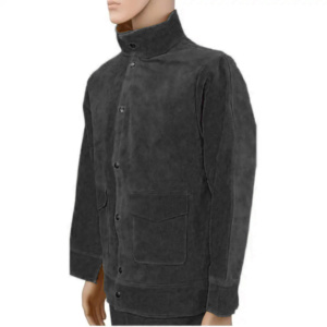 Veste de soudeur en cuir de vachette à col montant, protection industrielle du corps en cuir pour soudeurs, veste de construction - Product Image 5