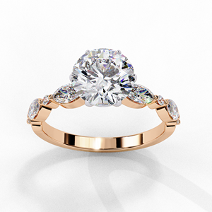 Anillo de Compromiso con Diamante Cultivado en Laboratorio, Corte Brillante Redondo de 2 Quilates, Certificado por IGI, Oro Sólido de 14k, Anillo de Aniversario con Múltiples Piedras Laterales en Forma de Marquesa - Product Image 5