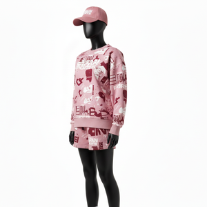 Ensemble de survêtement court en molleton 100 % coton de haute qualité pour femme, 280 GSM, imprimé sur toute la surface, avec logo personnalisé - Product Image 4