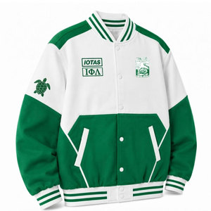 Veste universitaire Iota Phi Lambda Sorority, verte et blanche, style bomber, avec broderie de patchs, style universitaire grec, veste pour femmes grecques - Product Image 3