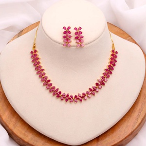 22K Gold Plated Brass Vintage Bridal Statement Ethnic Indian Wedding Jewelry <b>Ruby</b> Pink <b>Necklace</b> Earrings IGI Certified Gift for - Product Image 2