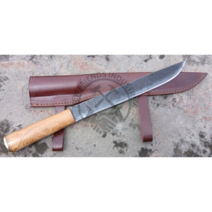 Cuchillo Vikingo Seax de Acero al Carbono Forjado a Mano, Hoja de 11 Pulgadas, Ambidiestro, Mango de Madera de Nogal con Empuñadura de Latón, Cuchillo de Caza Multiusos - Product Image 1