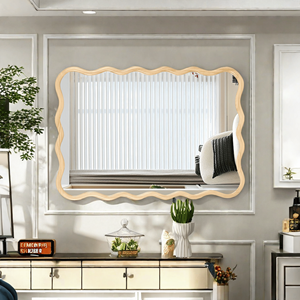 Specchio da parete rettangolare ondulato in legno massello 40 \ "X 28 \" legno naturale arredamento moderno per bagno soggiorno sala da pranzo guardaroba - Product Image 1