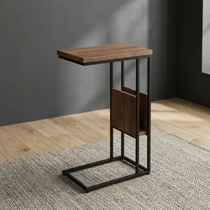 Modern <b>Nested</b> Wood Side <b>Tables</b> Minimalist Design Black Metal Frame Living Room Wooden Iron Side <b>Table</b> with Magazine stand - Product Image 1