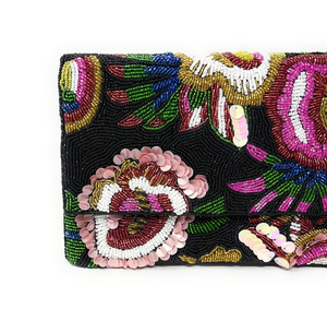 Bolso de Mano Rectangular Negro Bordado con Cuentas y Flores, Hecho a Mano por FAIZA CRAFT, con Lentejuelas y Cadena Desmontable - Product Image 6