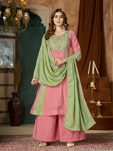 Conjunto de Salwar Kameez de Algodón Bordado para Mujer, Marca Shivam Hub, de Secado Rápido, Largo hasta el Suelo, Corte Regular, Kurta, Pantalón, Dupatta, Tradicional - Product Image 3