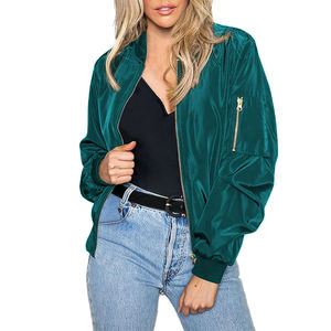 Women's Winter Bomber Jacket with Stand Collar Knitted Breathable Canvas Full Front <b>Zipper</b> and Comfortable Fit - Product Image 5