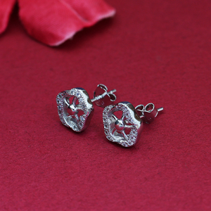Handmade Designer Floral Diamond <b>Stud</b> Earrings - Elegant & Sparkling Jewelry Star Fish Shaped Earring for Women and Girls Wear - Product Image 4