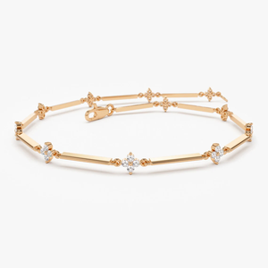 Pulsera de Cadena de Eslabones en Barra VVS de Oro Delicado de Alta Demanda con Diamantes Cultivados en Laboratorio en Oro Sólido de 14K, Pulseras de Trébol en Racimo de 1.5 mm - Product Image 1