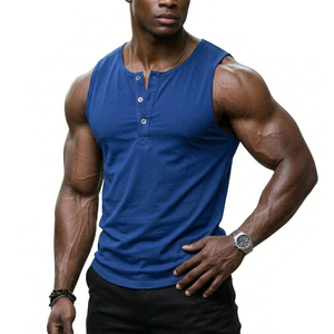 OEM Summer Men's Sleeveless Henley Tank <b>Top</b> Fashion Streetwear Muscle Fit Stylish Casual Wear Wholesale Custom Tank <b>Tops</b> For Men - Product Image 3